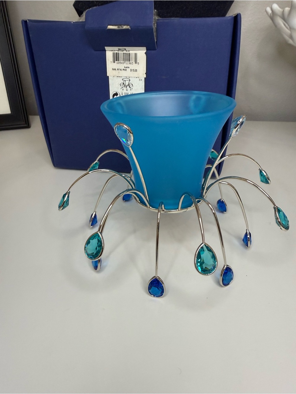 Swarovski Crystal Jewels Blue Tealight Holder 681178 Box Retired Austria